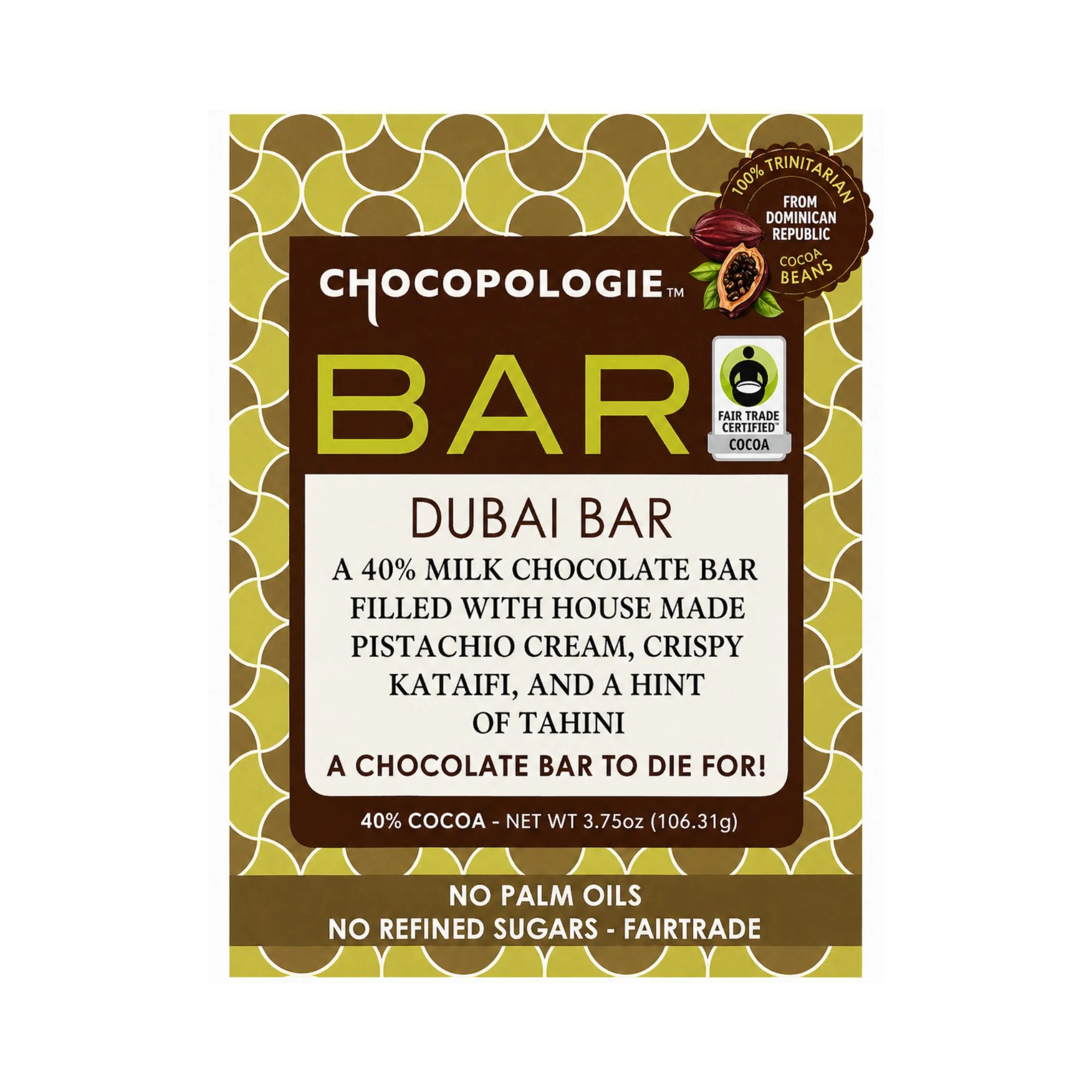 Chocopologie Dubai Chocolate Bar 5.5 oz